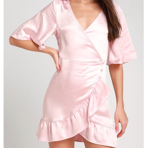 Lulu's Ready for Romance Blush Satin Mini Wrap Dress - Picture 9 of 15